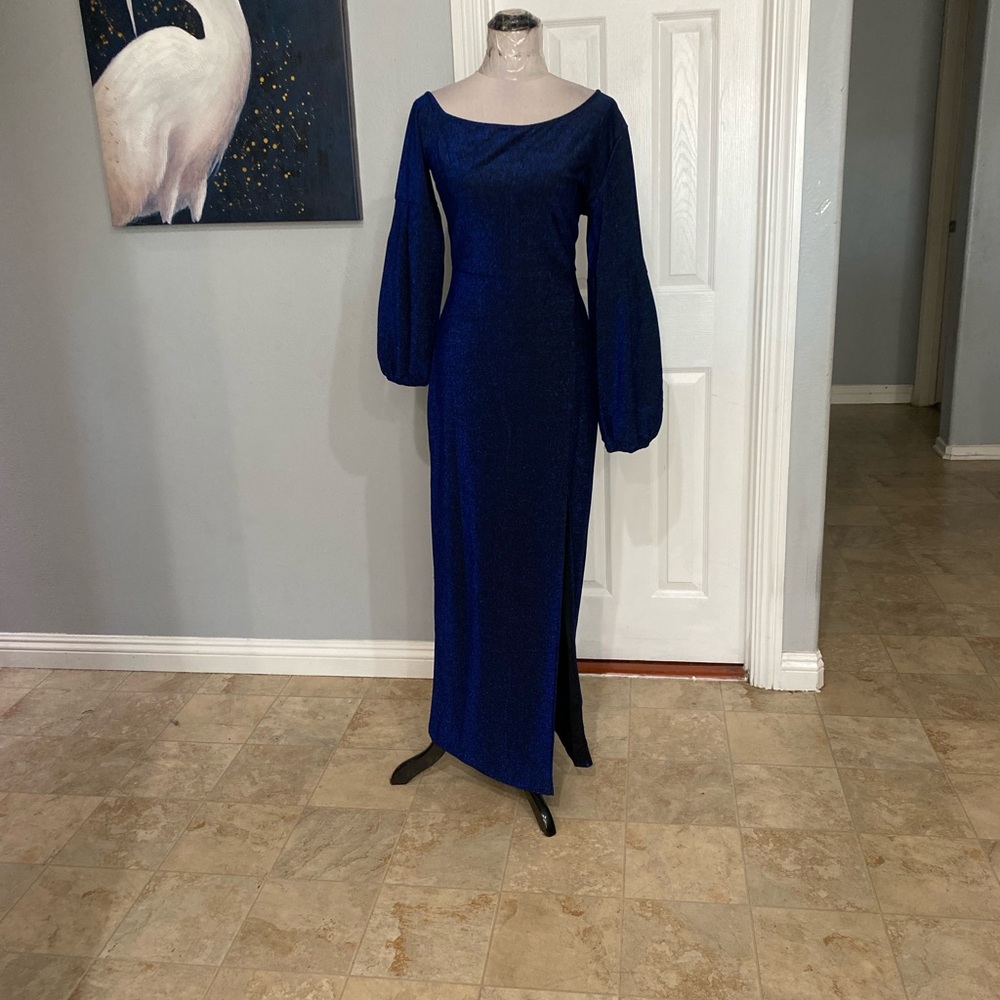 Women Large Dark blue, floor-length evening gown, balloon Sleeve - Picture 2 of 9